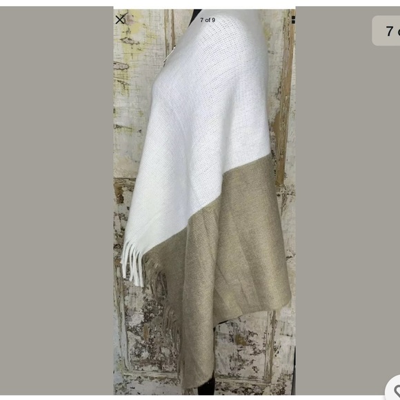 New Two In One Poncho Scarf Brown White Fringe - Picture 2 of 6